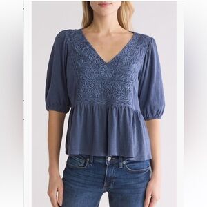 NEW 💫 Lucky Brand Blue V-Neck Blouse